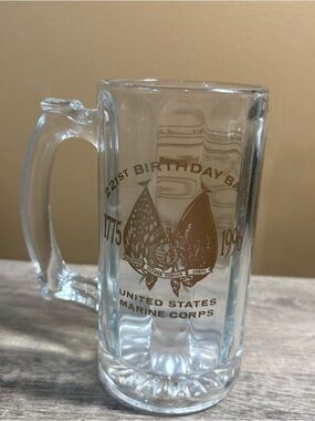 Fort McClellan Alabama 221st. Birthday Ball USMC Clear Glass Gold Writing Mug